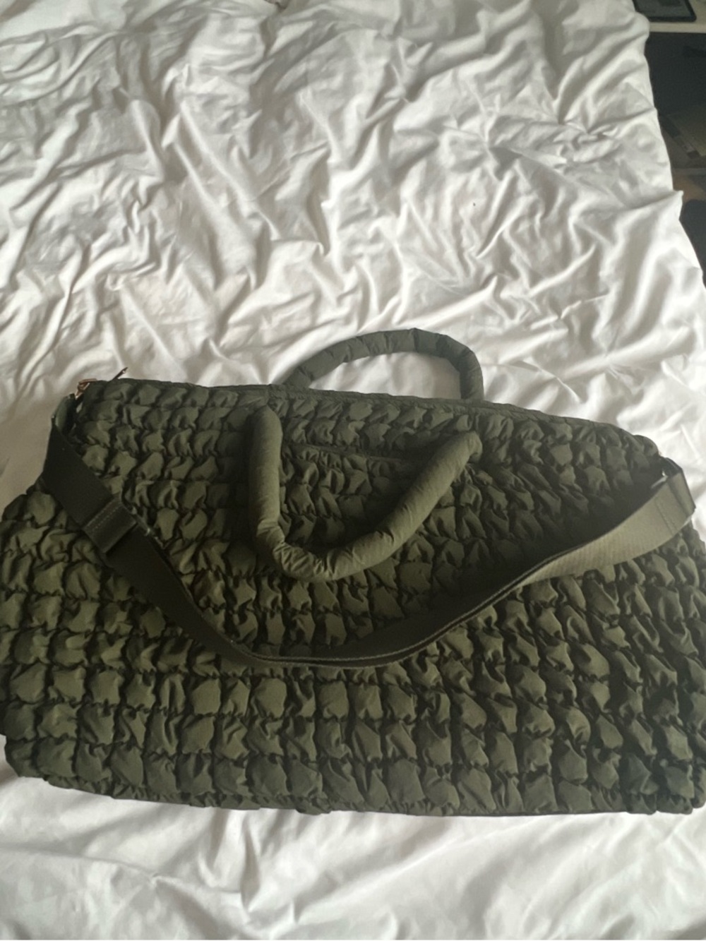 A New Day - Olive Quilted Travel Tote Bag - Picture 3 of 5